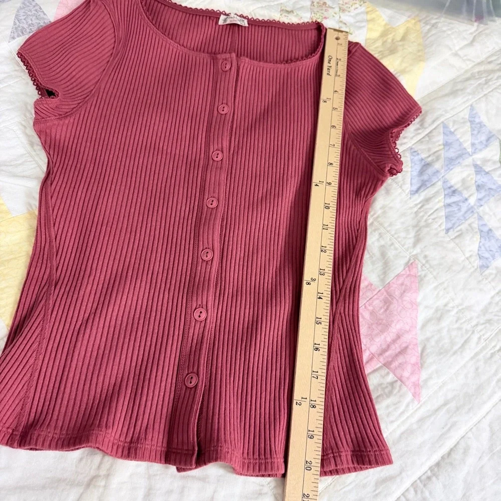 Free People Intimately Most Wanted Cardi Ribbed Button Top Red Lace Trim M